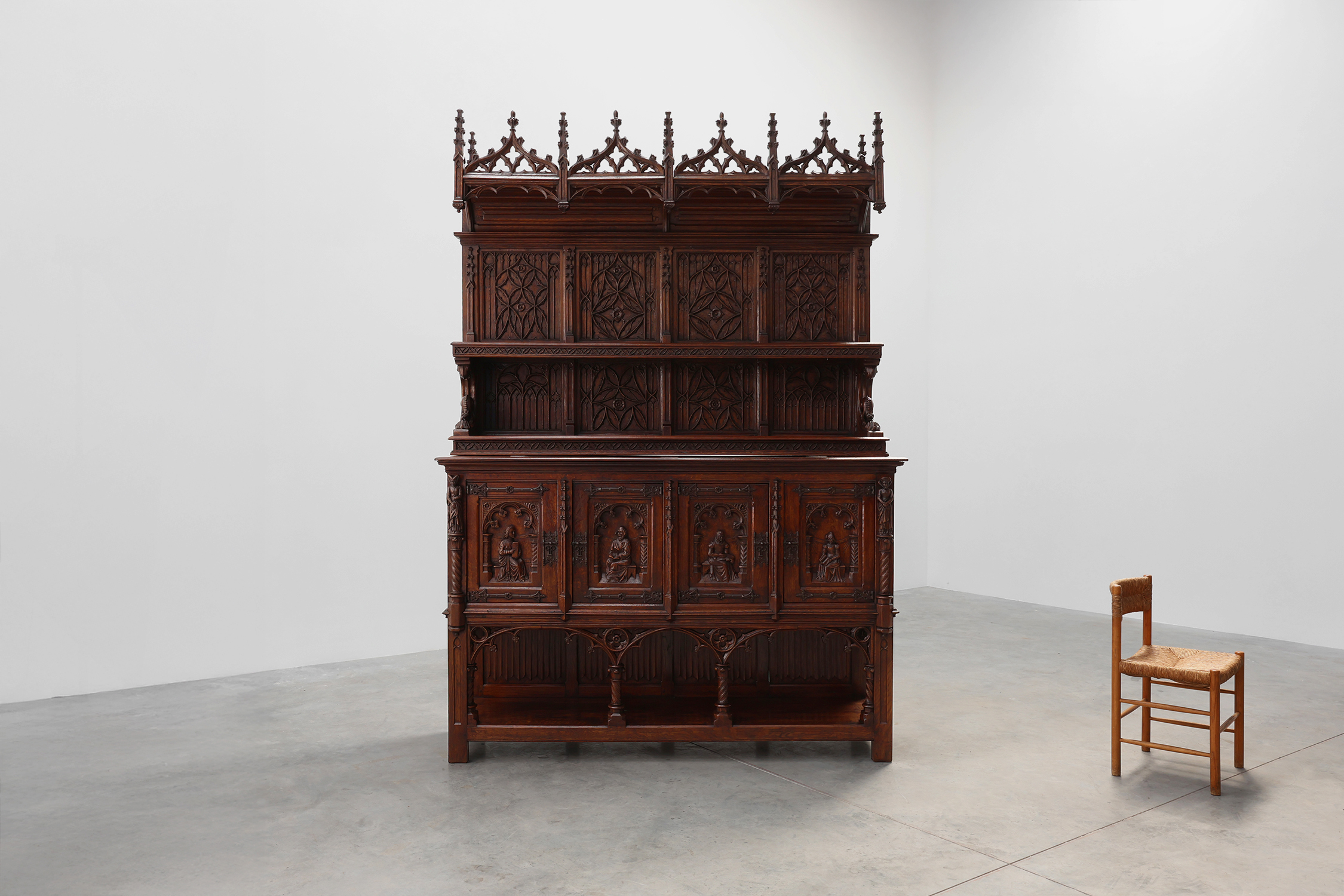 Rare large early 19th century hand carved Neo-Gothic cupboard in oakthumbnail